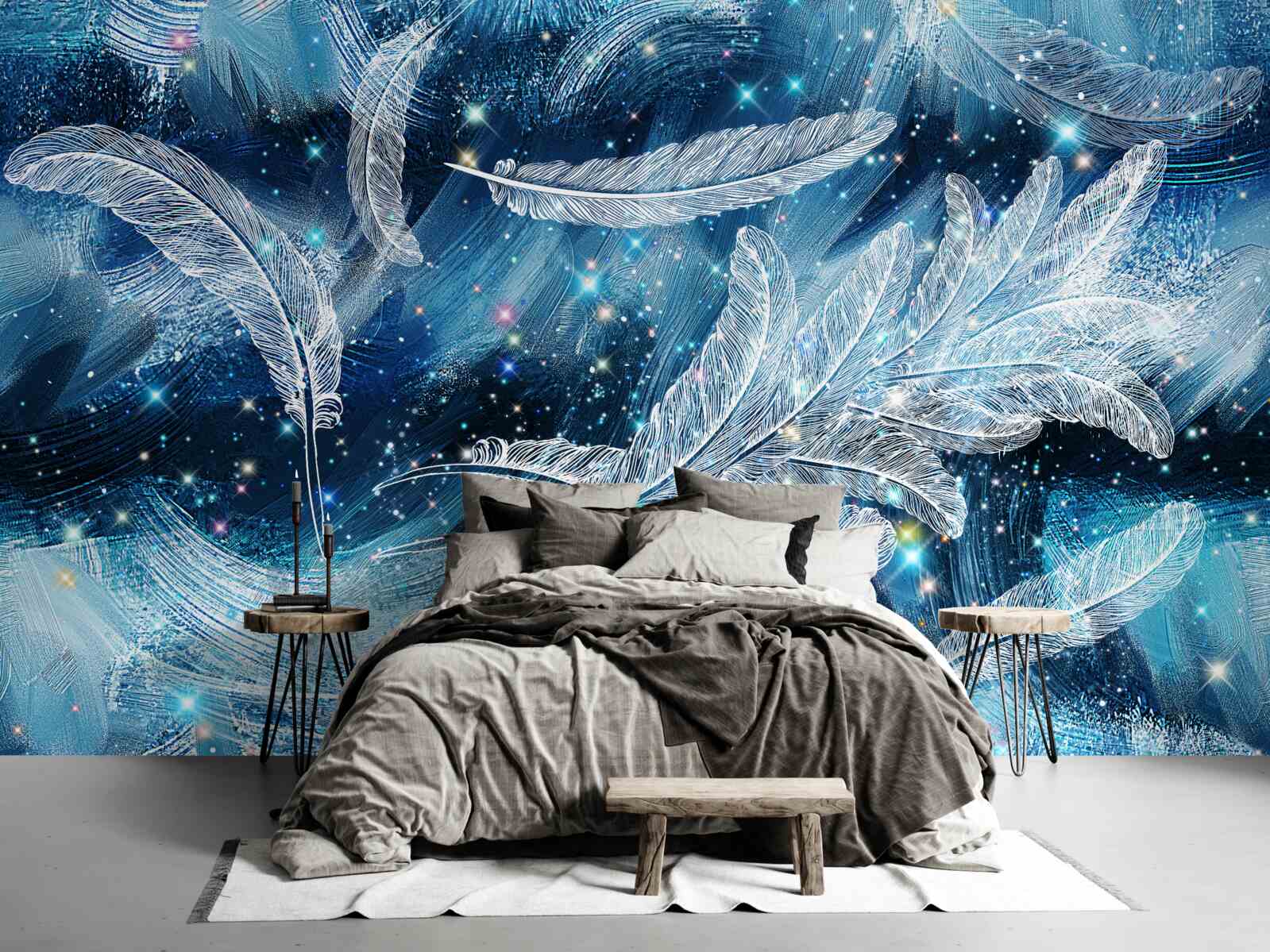 Fototapeta silny wiatr unosi białe pióra