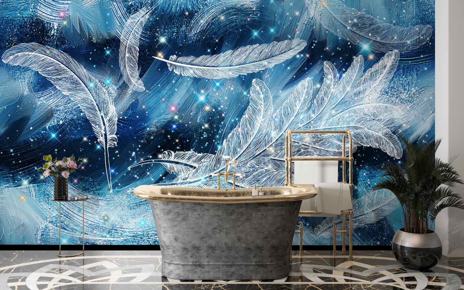 Fototapeta silny wiatr unosi białe pióra