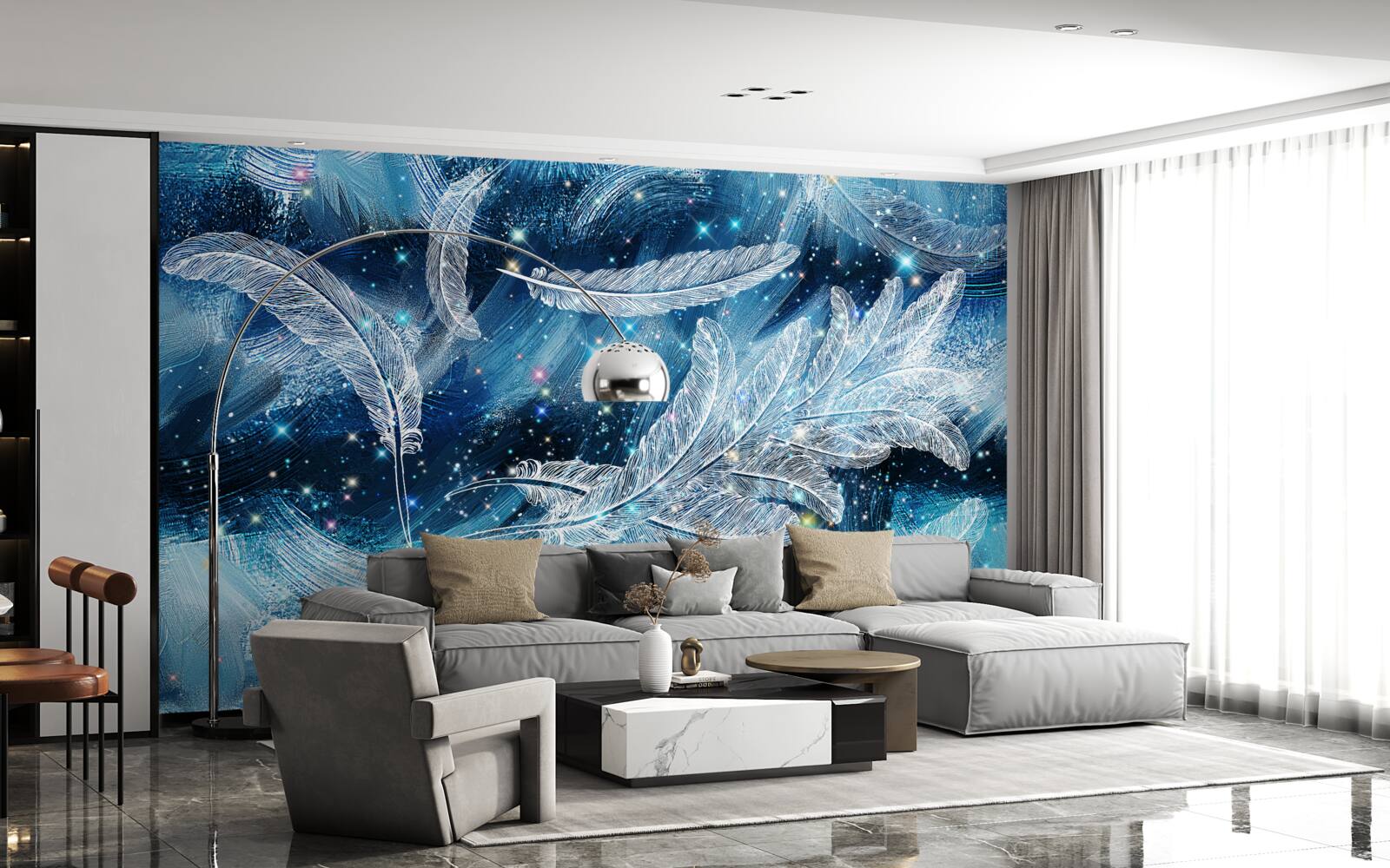 Fototapeta silny wiatr unosi białe pióra