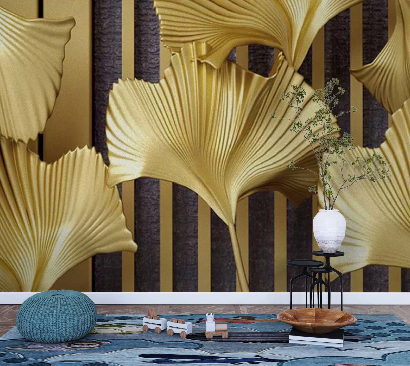 Fototapeta liście paproci w złotej wersji