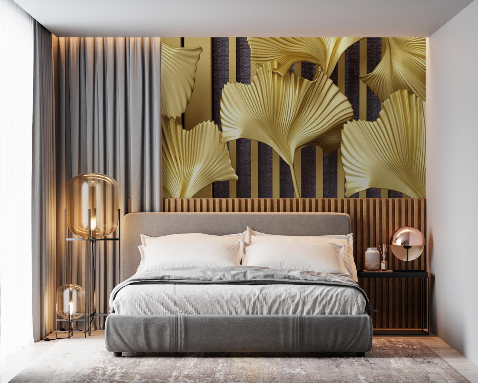 Fototapeta liście paproci w złotej wersji