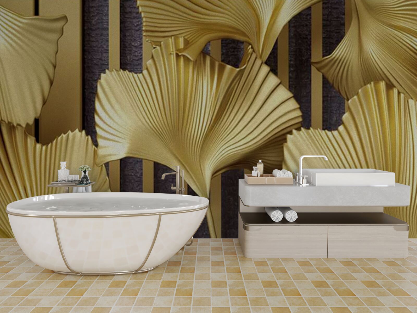 Fototapeta liście paproci w złotej wersji