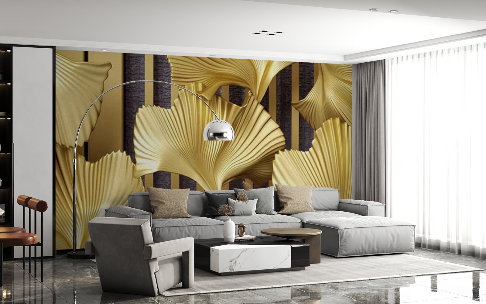 Fototapeta liście paproci w złotej wersji