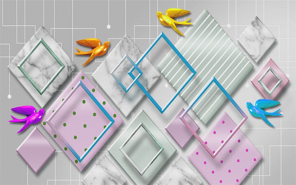 Fototapeta wielobarwna abstrakcja ptaków i postaci