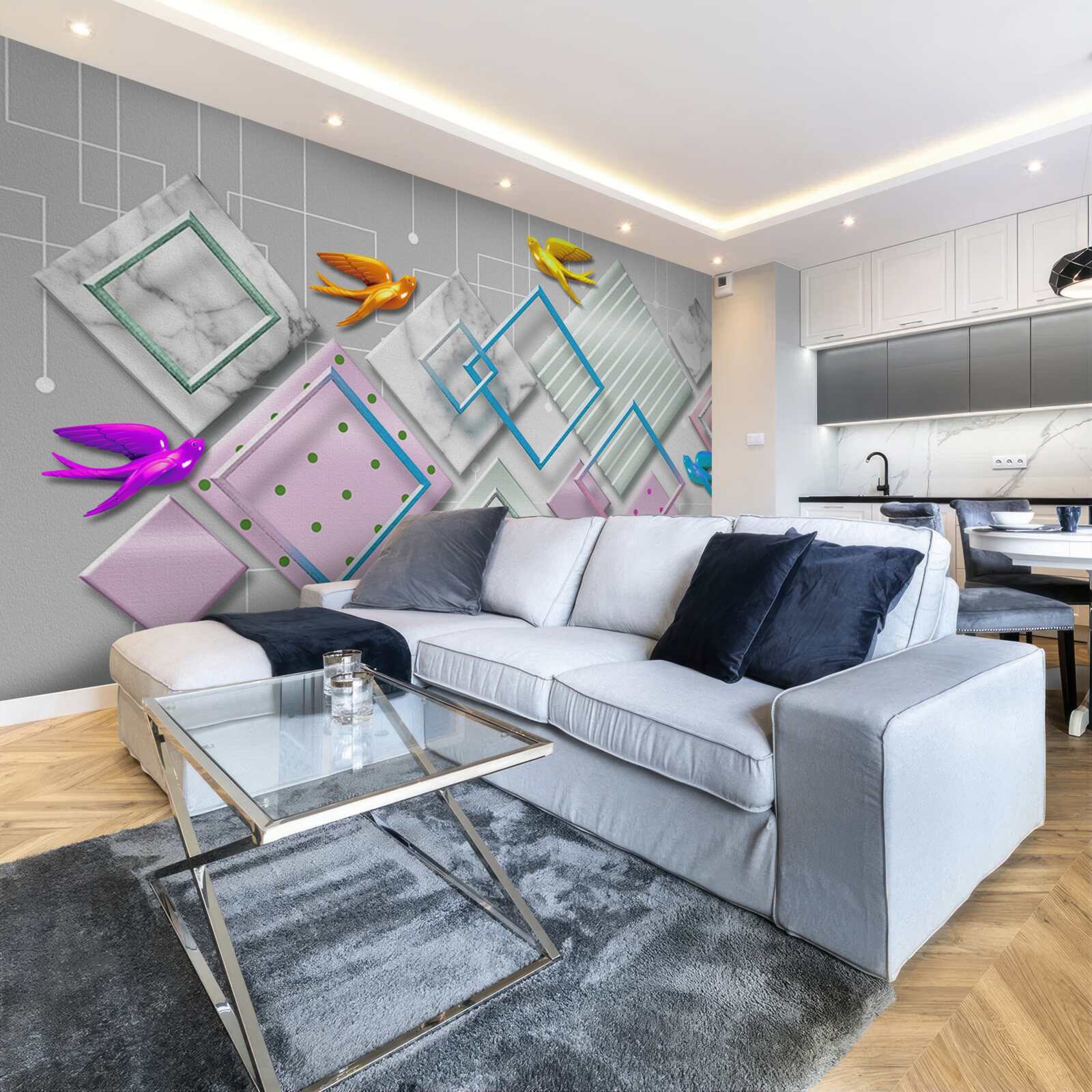 Fototapeta wielobarwna abstrakcja ptaków i postaci