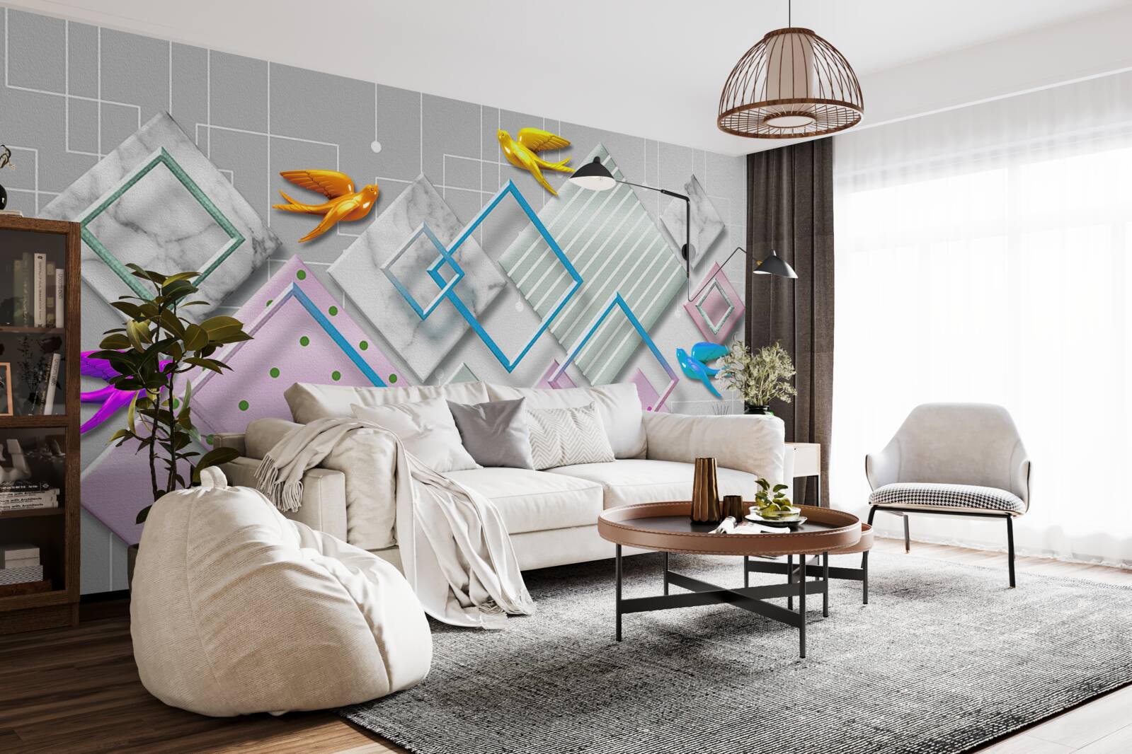 Fototapeta wielobarwna abstrakcja ptaków i postaci