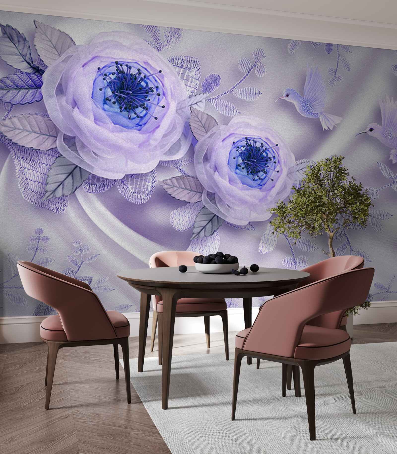 Fototapeta diamenty zdobią białą różę na jedwabnej tkaninie