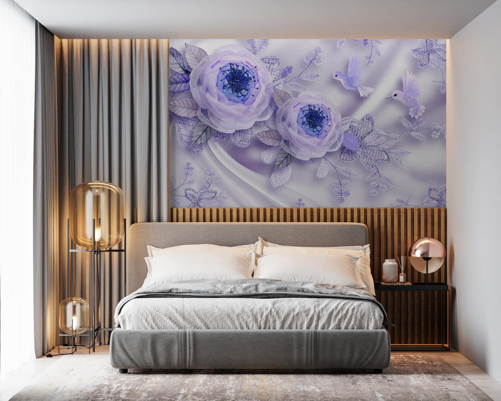 Fototapeta diamenty zdobią białą różę na jedwabnej tkaninie