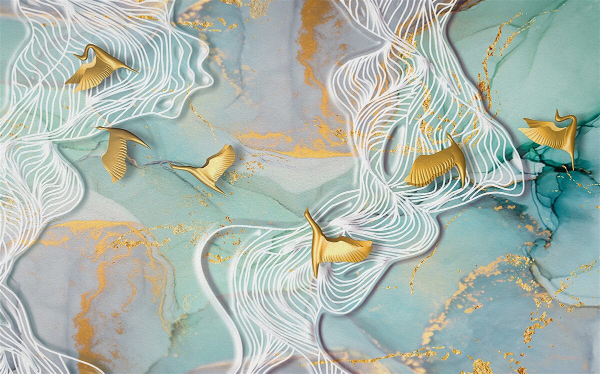 Fototapeta złote ptaki wzbijają się w niebo