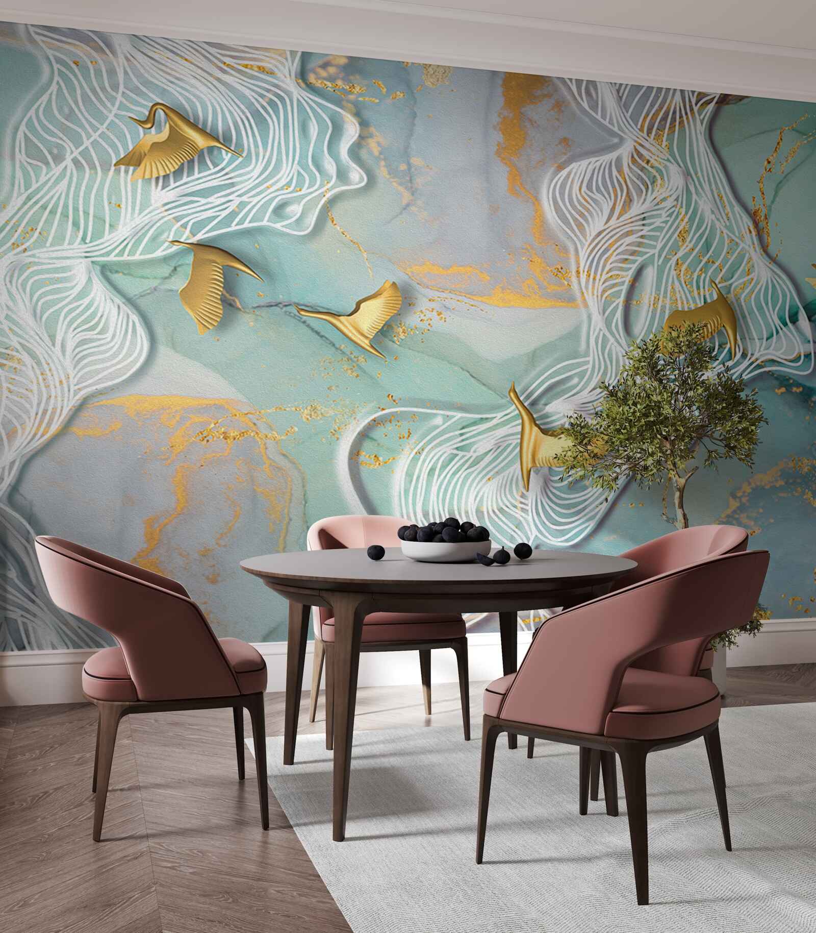 Fototapeta złote ptaki wzbijają się w niebo