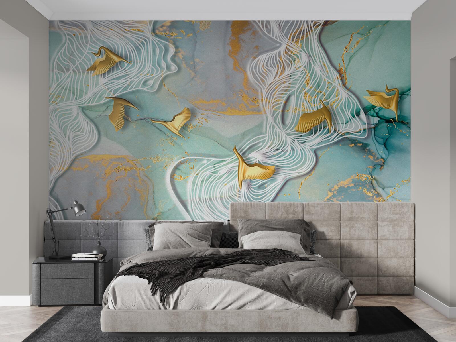 Fototapeta złote ptaki wzbijają się w niebo