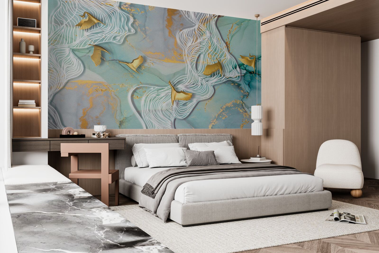 Fototapeta złote ptaki wzbijają się w niebo