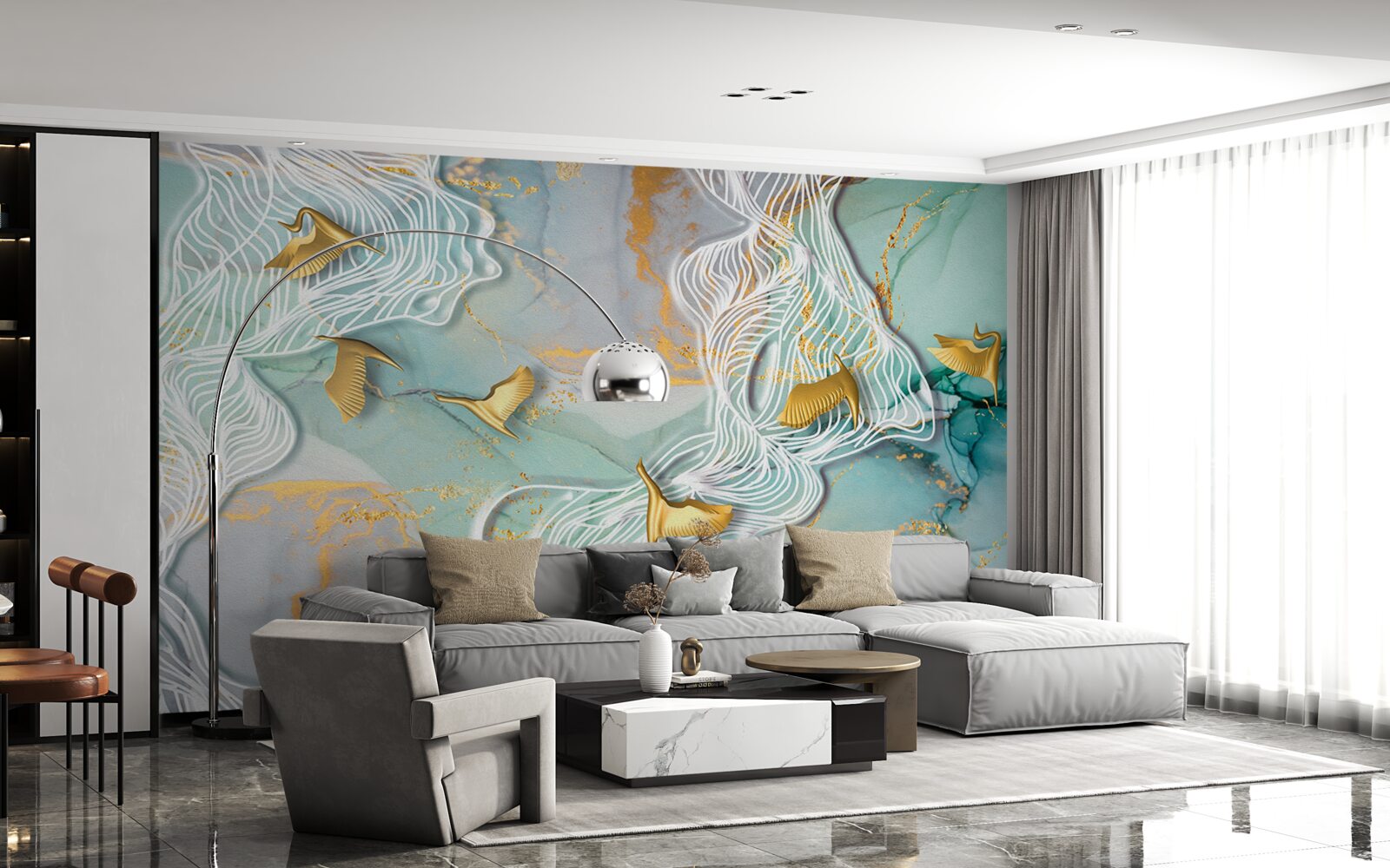 Fototapeta złote ptaki wzbijają się w niebo