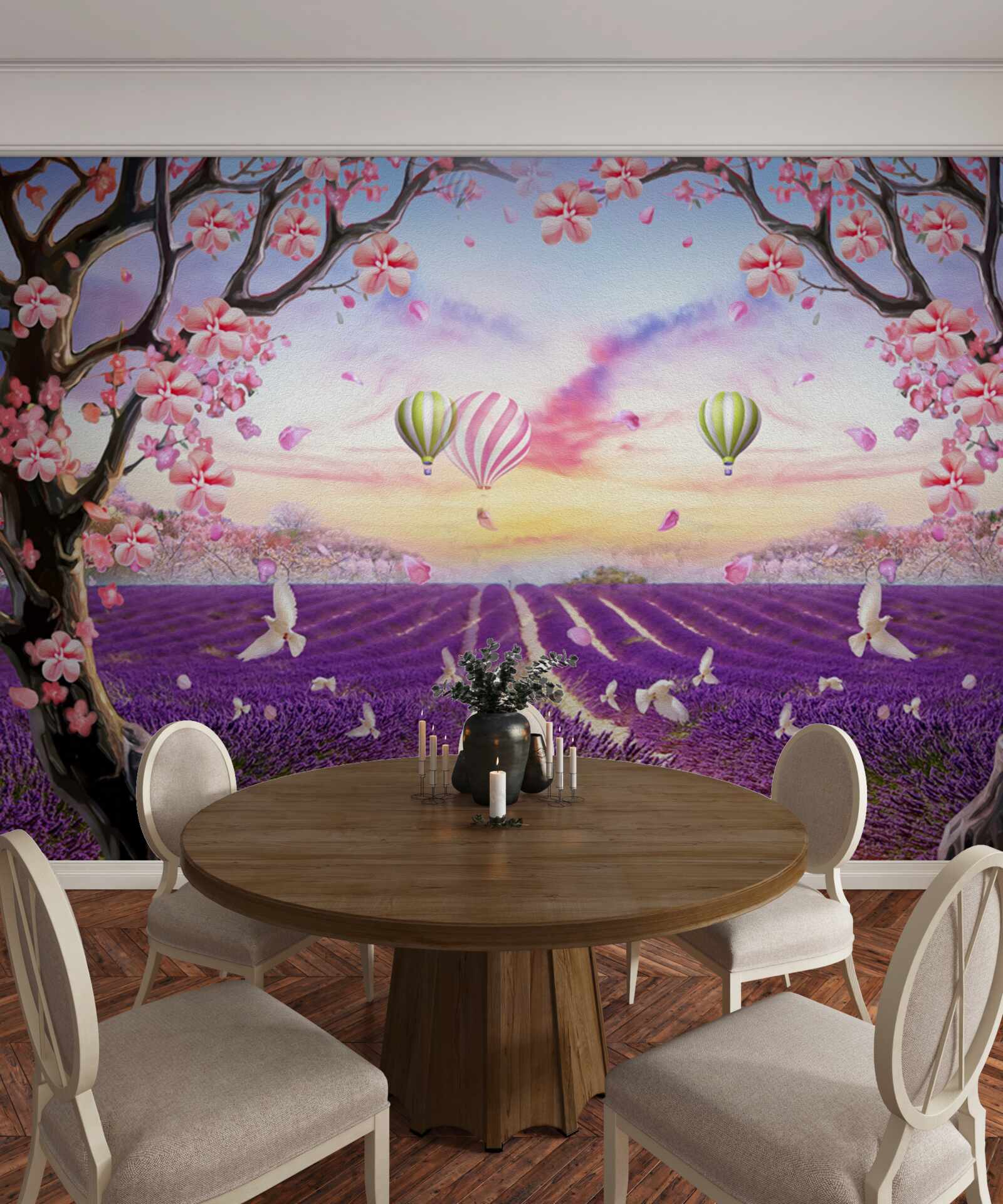 Fototapeta balony unoszące się nad polami lawendy