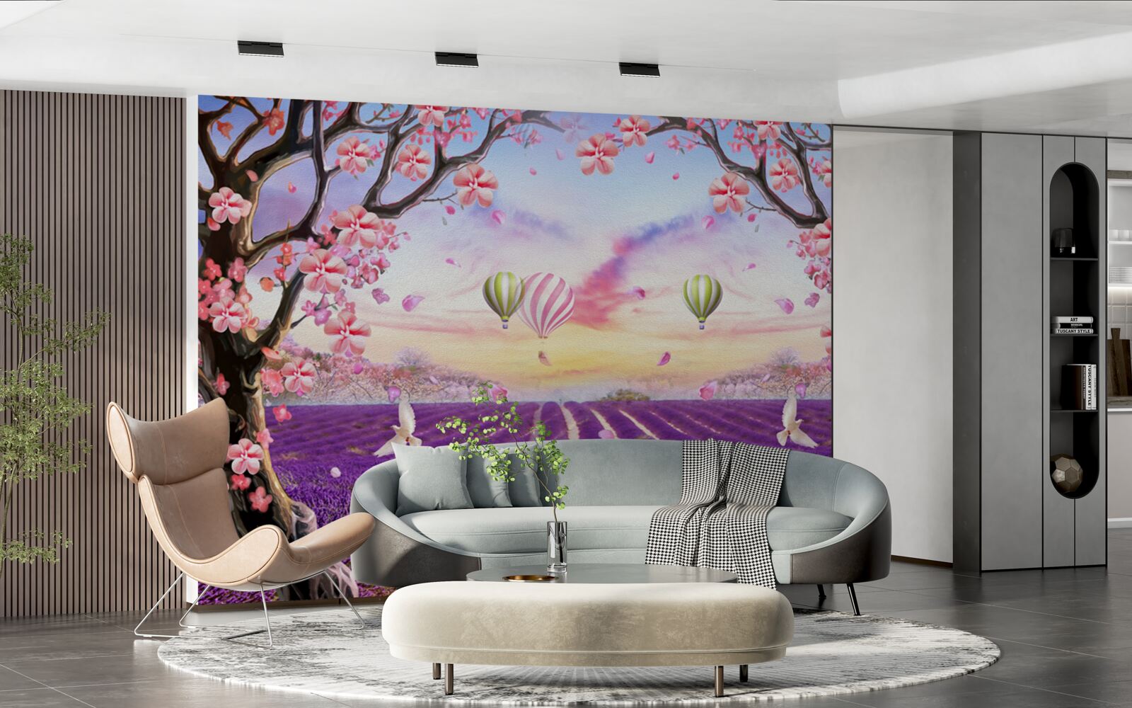 Fototapeta balony unoszące się nad polami lawendy