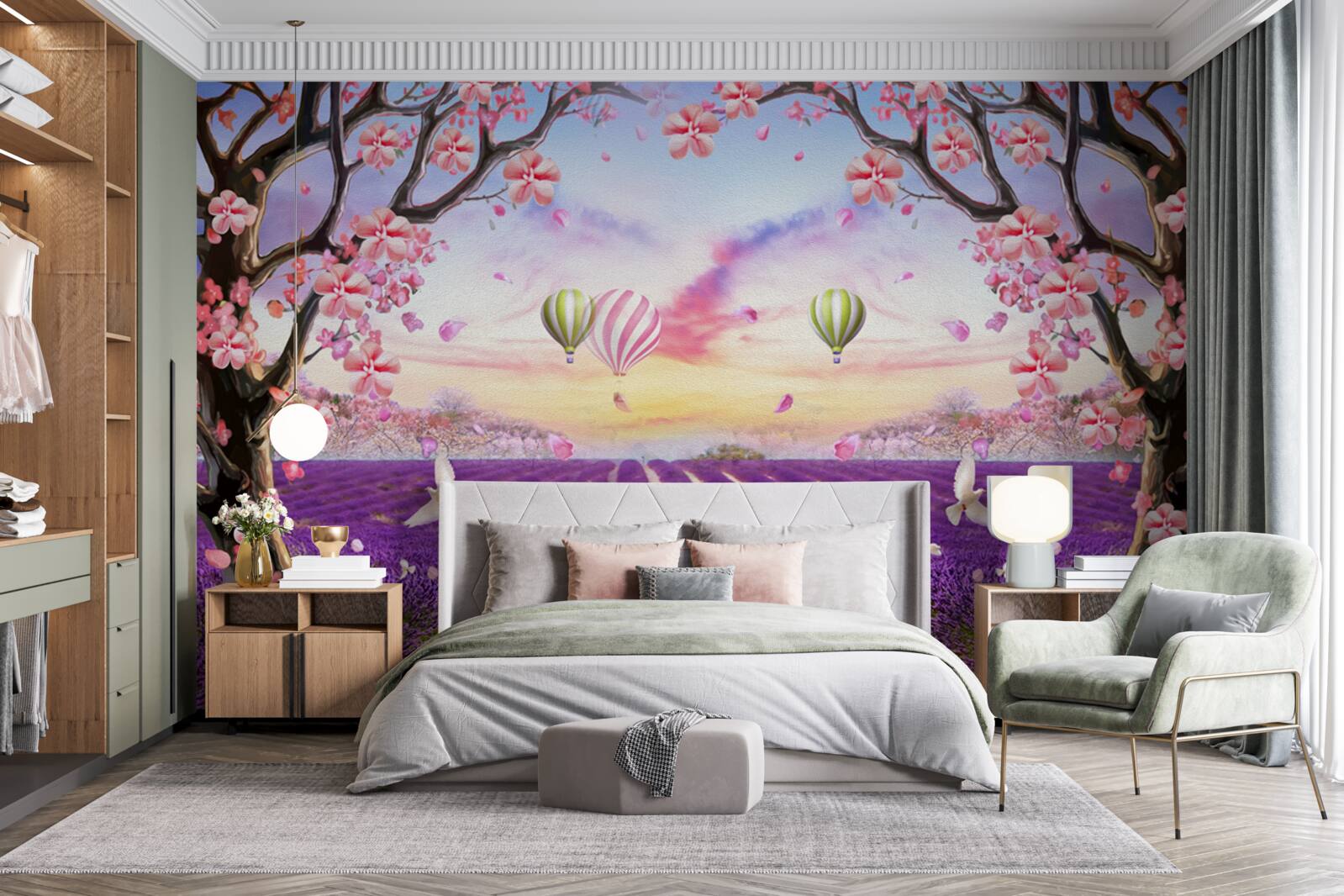 Fototapeta balony unoszące się nad polami lawendy