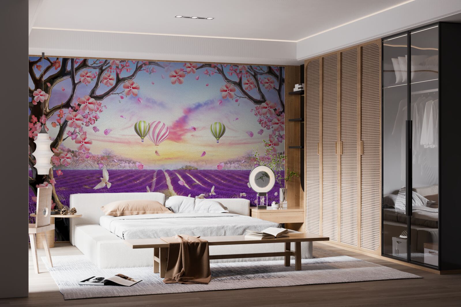 Fototapeta balony unoszące się nad polami lawendy