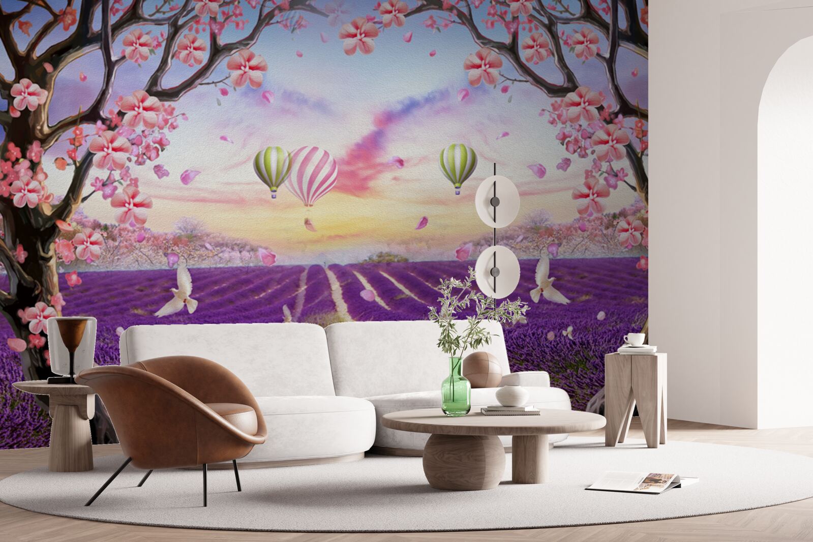 Fototapeta balony unoszące się nad polami lawendy