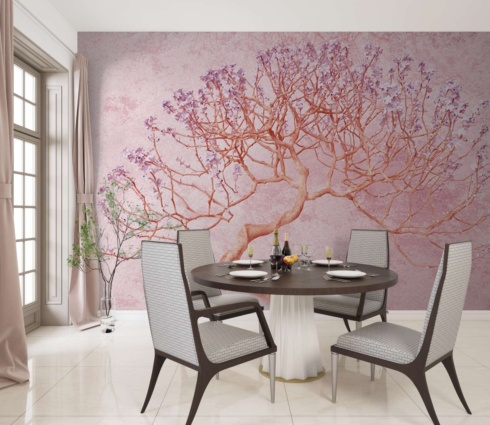 Fototapeta kwitnące drzewo z delikatnymi różowymi kwiatami