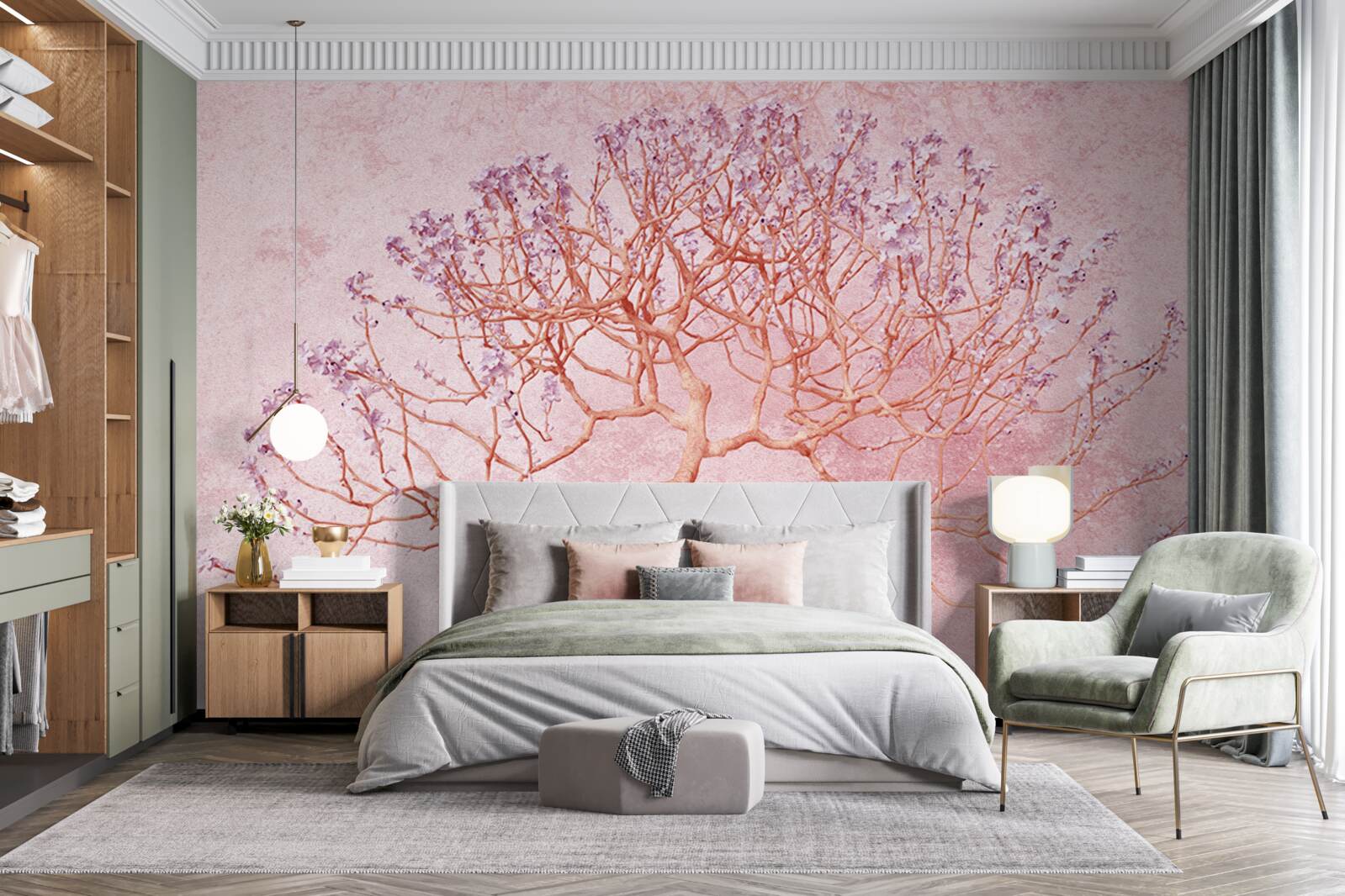 Fototapeta kwitnące drzewo z delikatnymi różowymi kwiatami