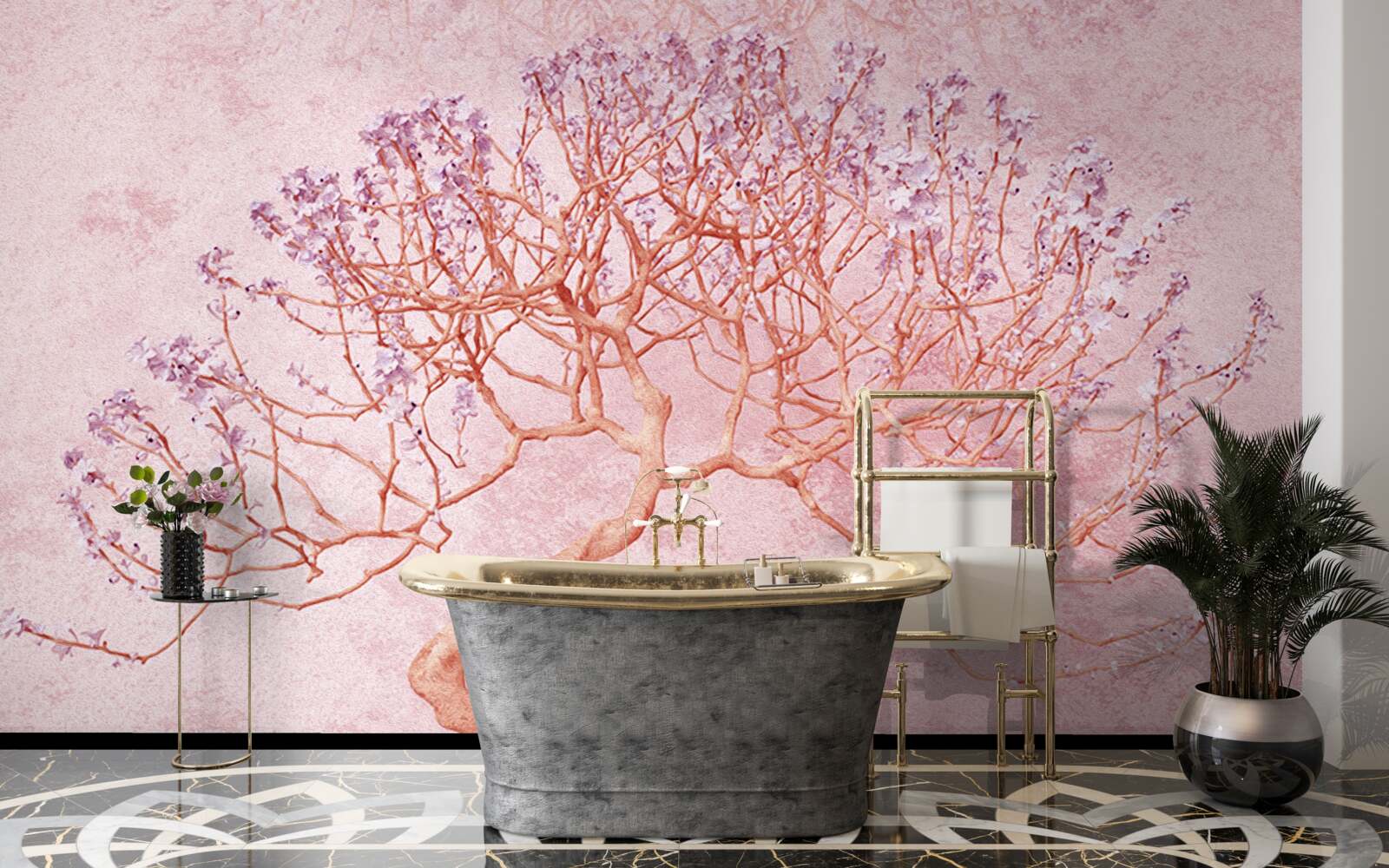 Fototapeta kwitnące drzewo z delikatnymi różowymi kwiatami