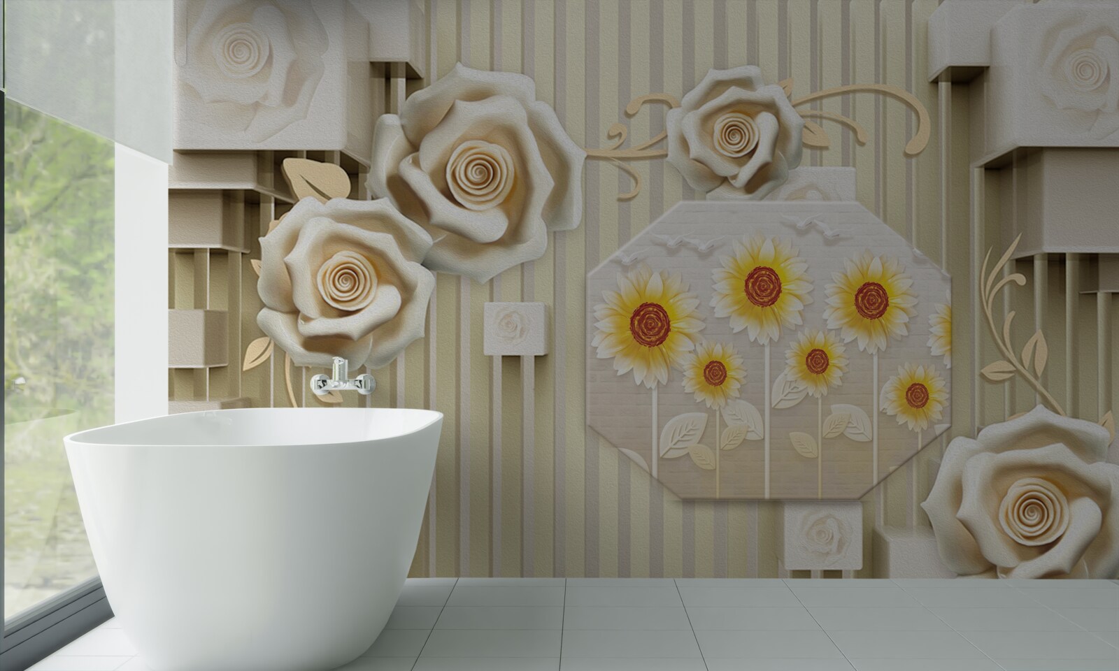 Fototapeta bladozłota róża i słoneczniki