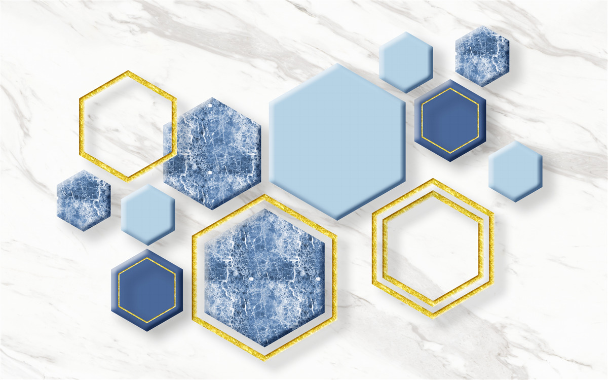 Fototapeta pięciokątne obrazy wykonane z marmuru ze złotymi krawędziami