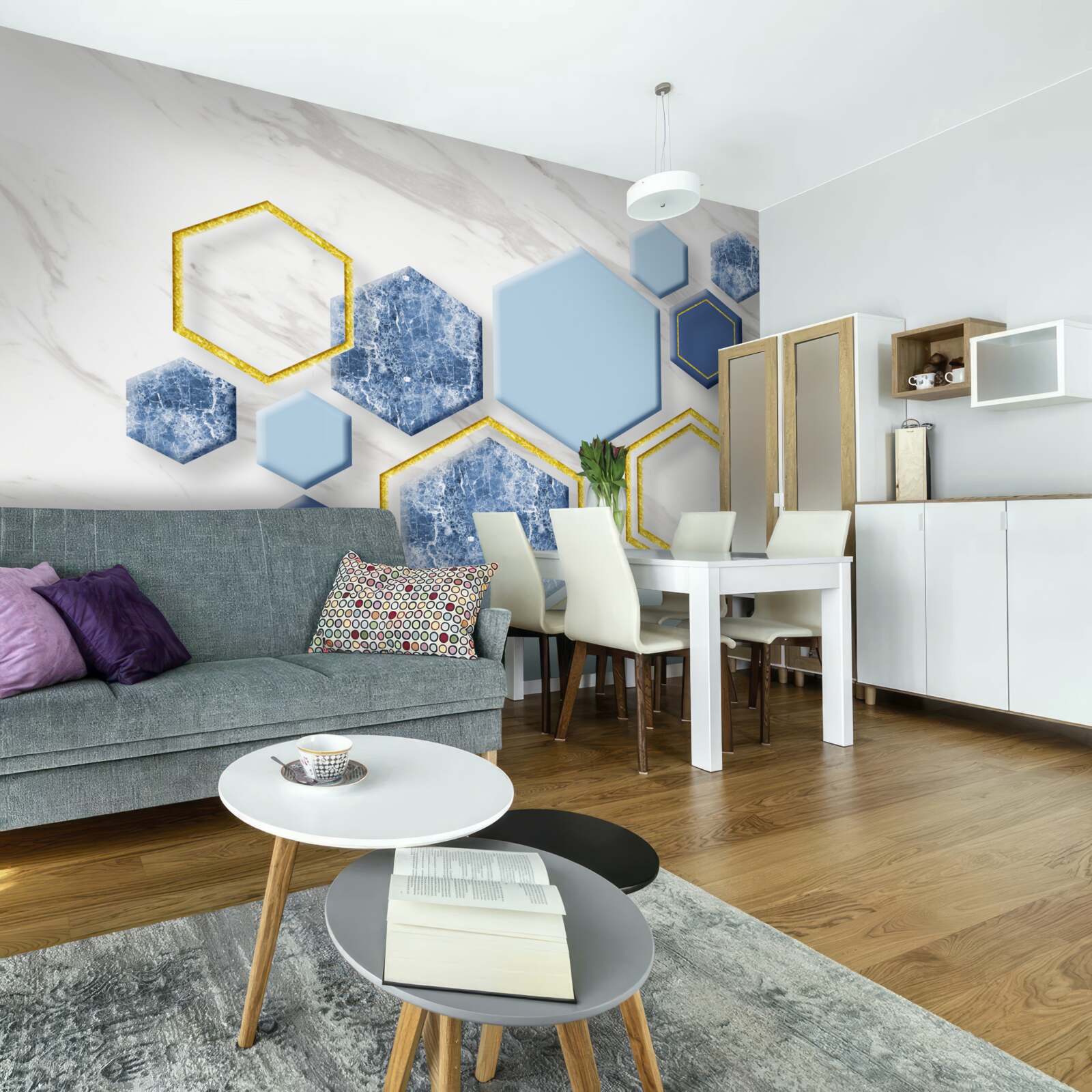 Fototapeta pięciokątne obrazy wykonane z marmuru ze złotymi krawędziami