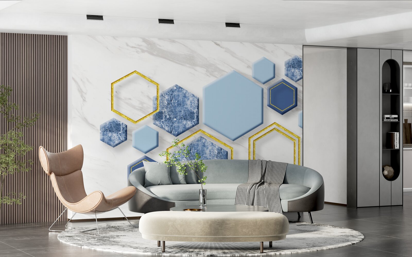 Fototapeta pięciokątne obrazy wykonane z marmuru ze złotymi krawędziami