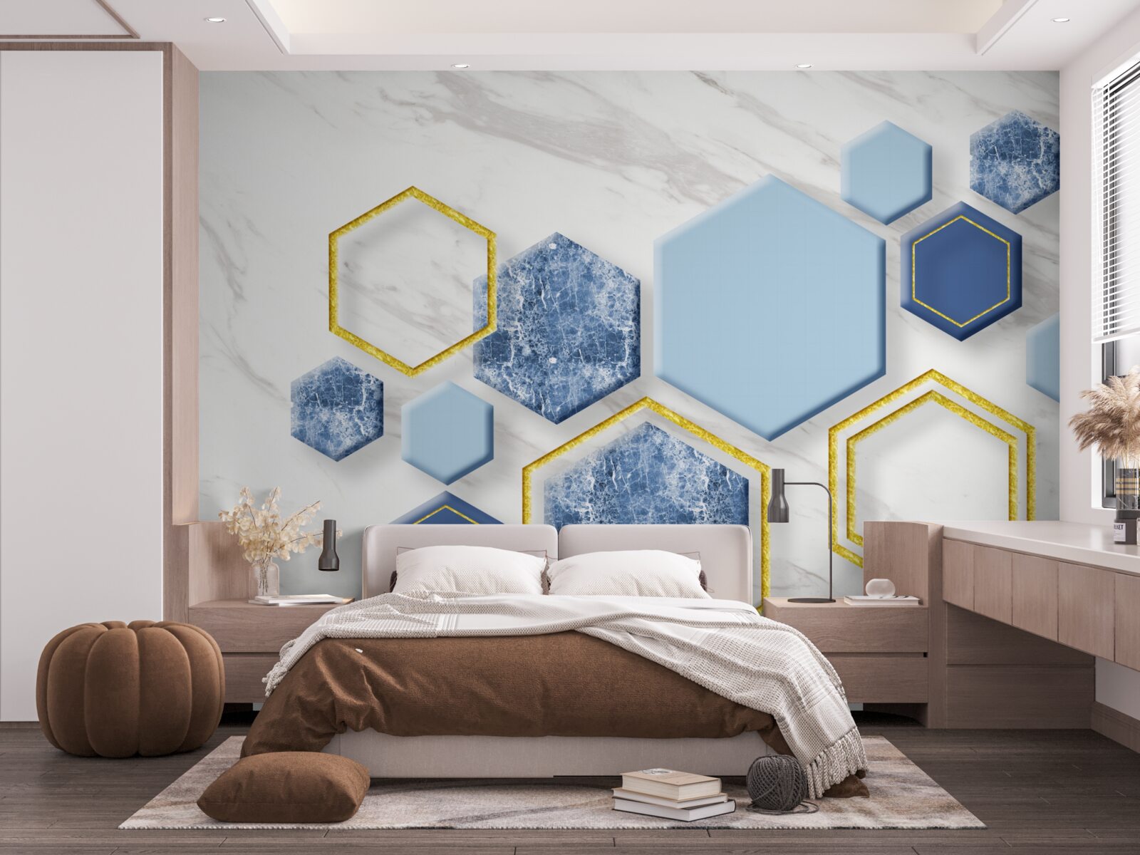 Fototapeta pięciokątne obrazy wykonane z marmuru ze złotymi krawędziami