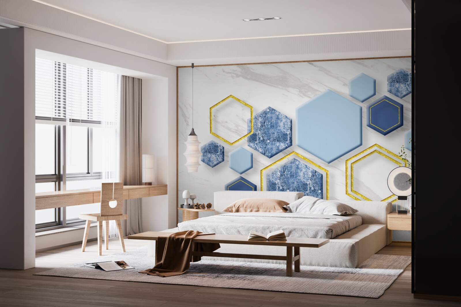 Fototapeta pięciokątne obrazy wykonane z marmuru ze złotymi krawędziami