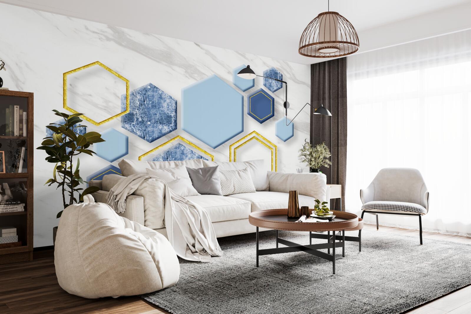 Fototapeta pięciokątne obrazy wykonane z marmuru ze złotymi krawędziami