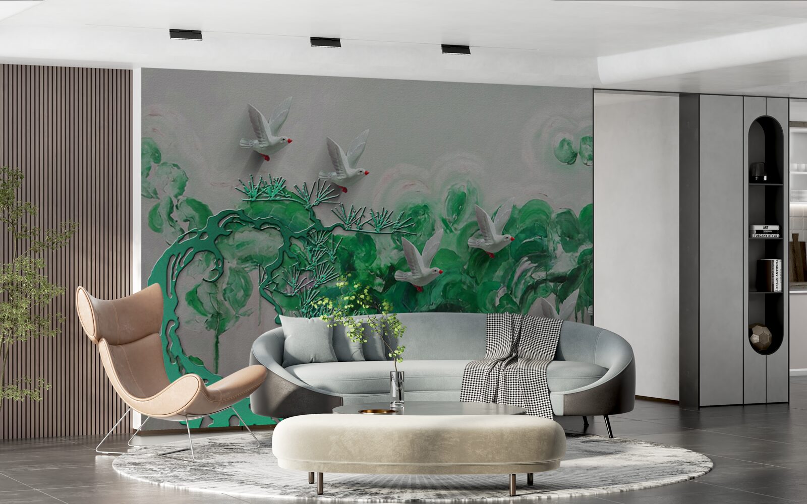 Fototapeta białe ptaki i zielone liście