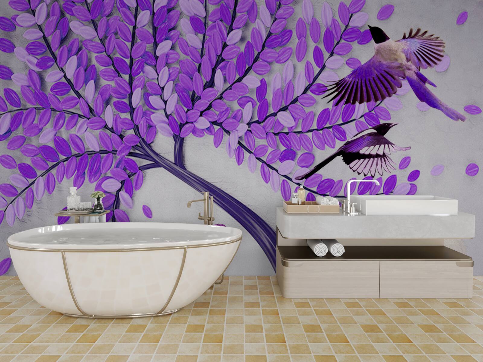 Fototapeta Żywe kwiaty bzu i zimowe pierze