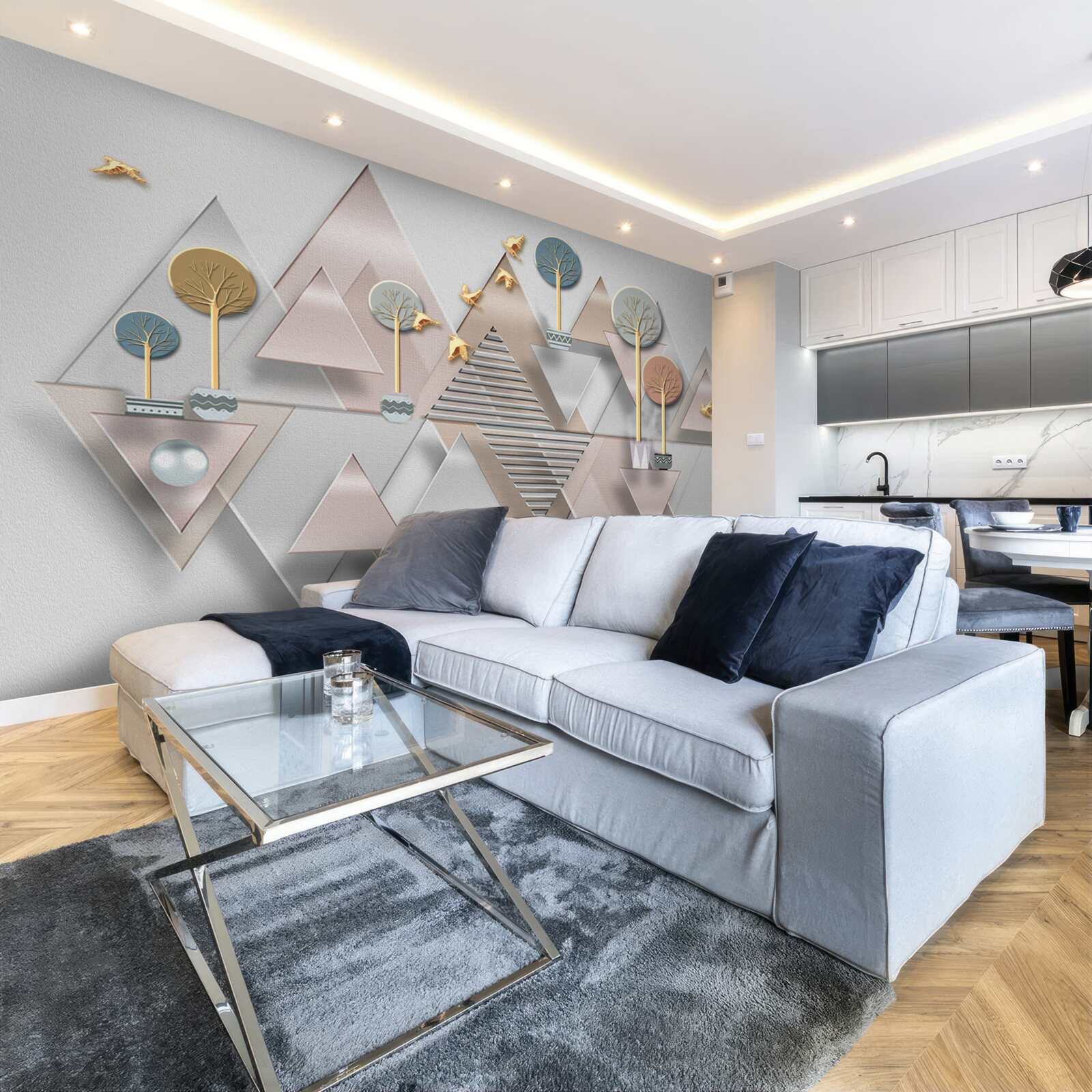 Fototapeta odbicie lasu w wodzie przedstawione jest w formie geometrycznej abstrakcji