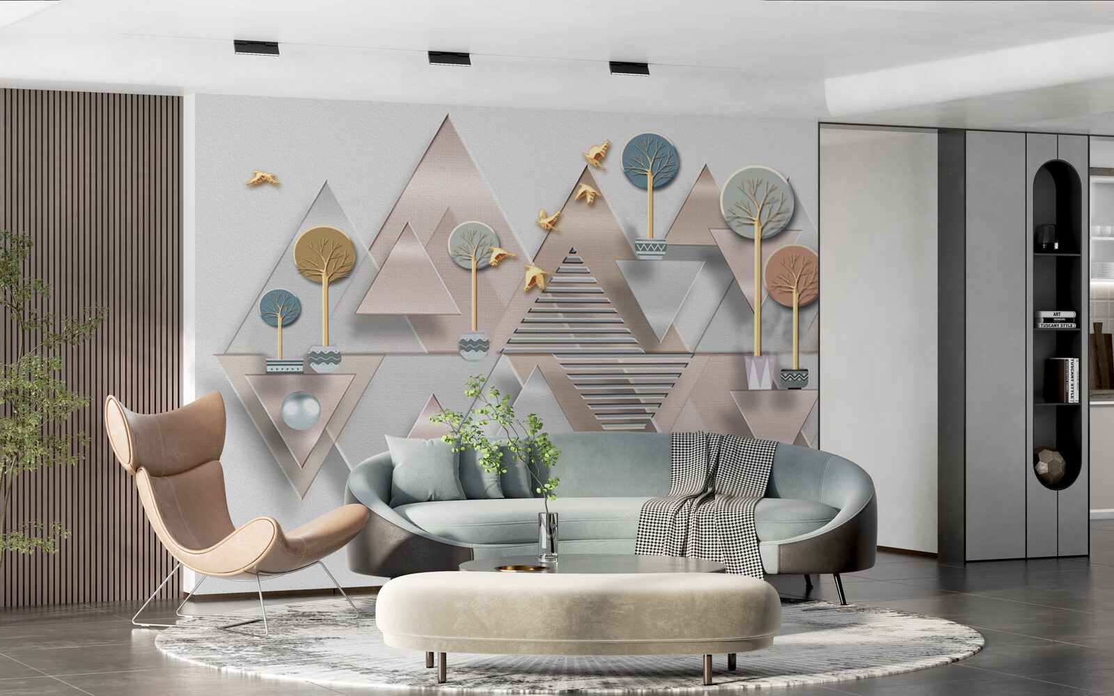 Fototapeta odbicie lasu w wodzie przedstawione jest w formie geometrycznej abstrakcji