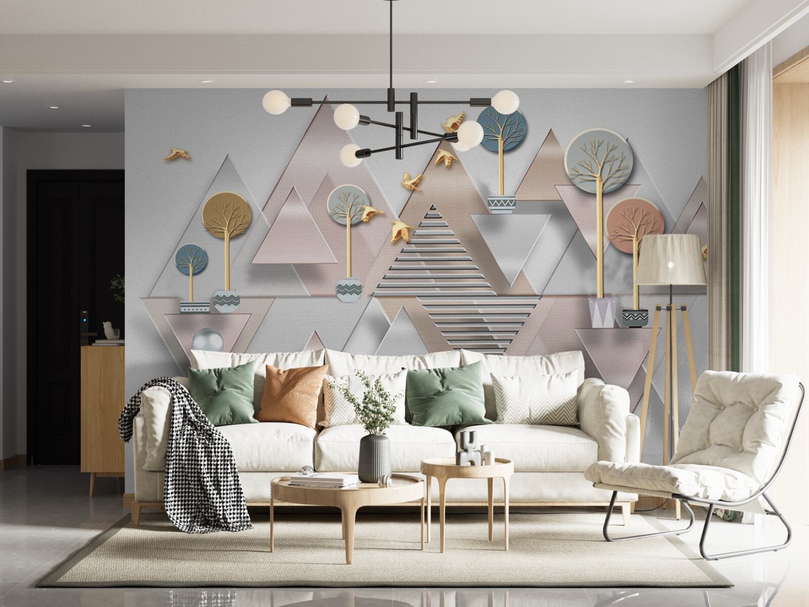 Fototapeta odbicie lasu w wodzie przedstawione jest w formie geometrycznej abstrakcji