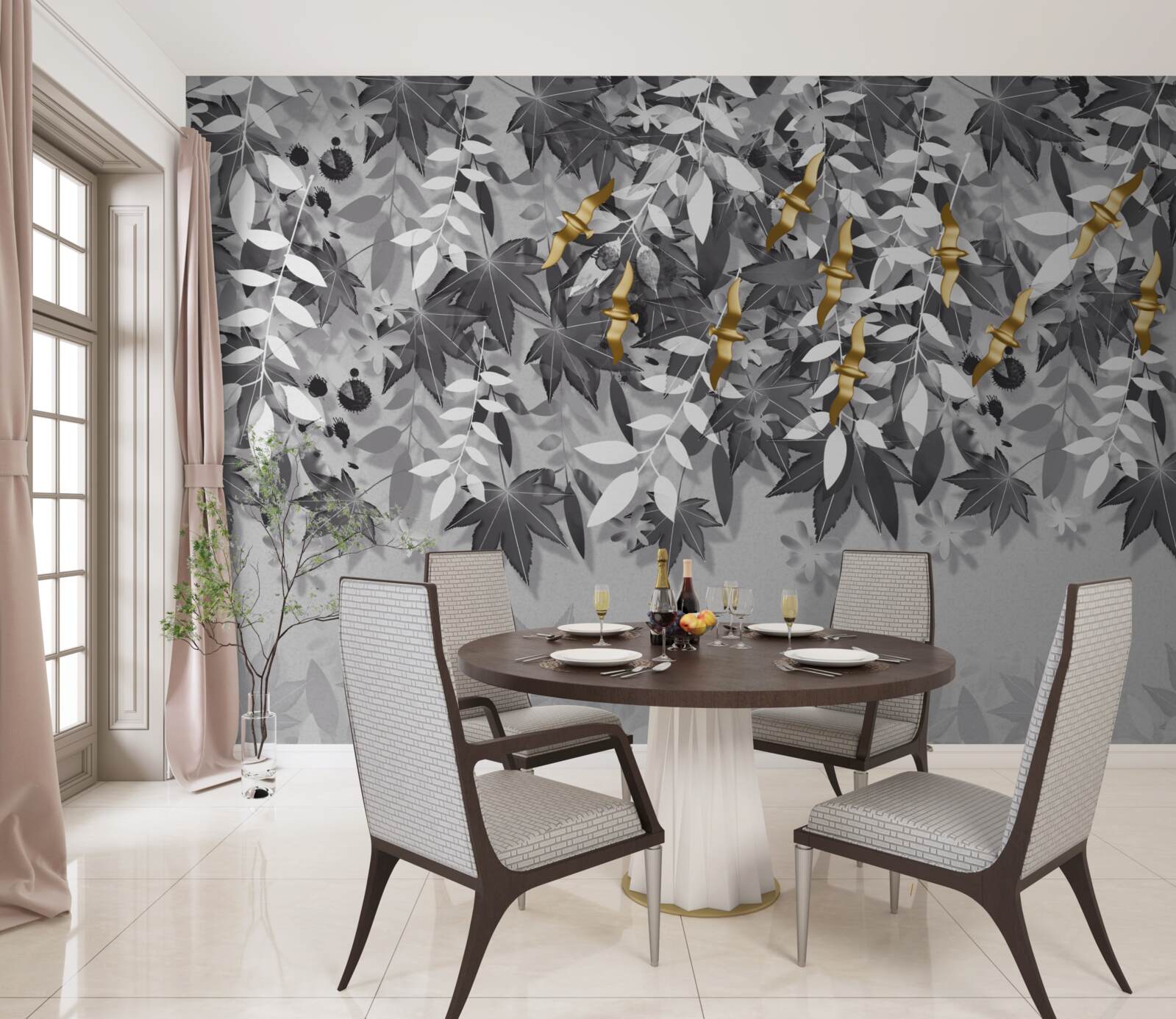 Fototapeta gałęzie są śnieżnobiałe ze złotymi kwiatami