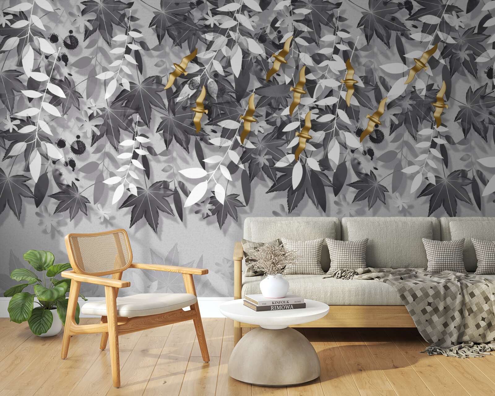 Fototapeta gałęzie są śnieżnobiałe ze złotymi kwiatami