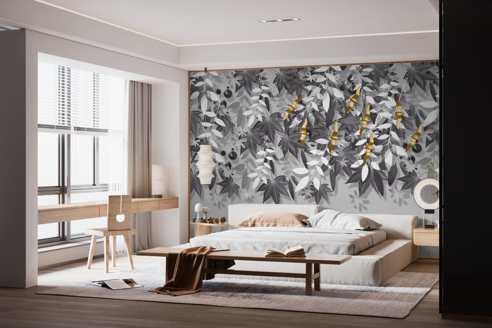 Fototapeta gałęzie są śnieżnobiałe ze złotymi kwiatami