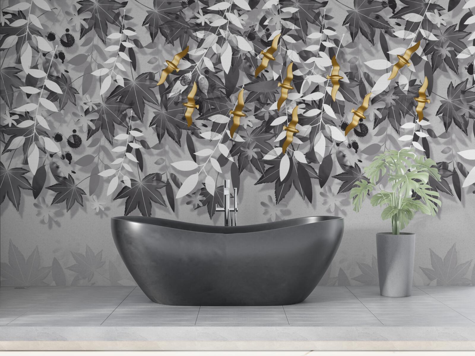 Fototapeta gałęzie są śnieżnobiałe ze złotymi kwiatami