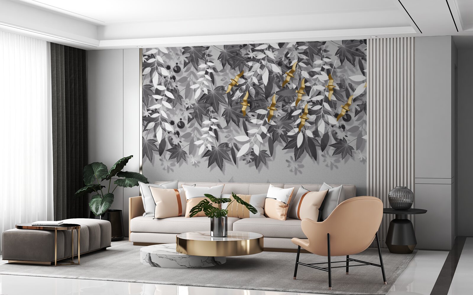 Fototapeta gałęzie są śnieżnobiałe ze złotymi kwiatami