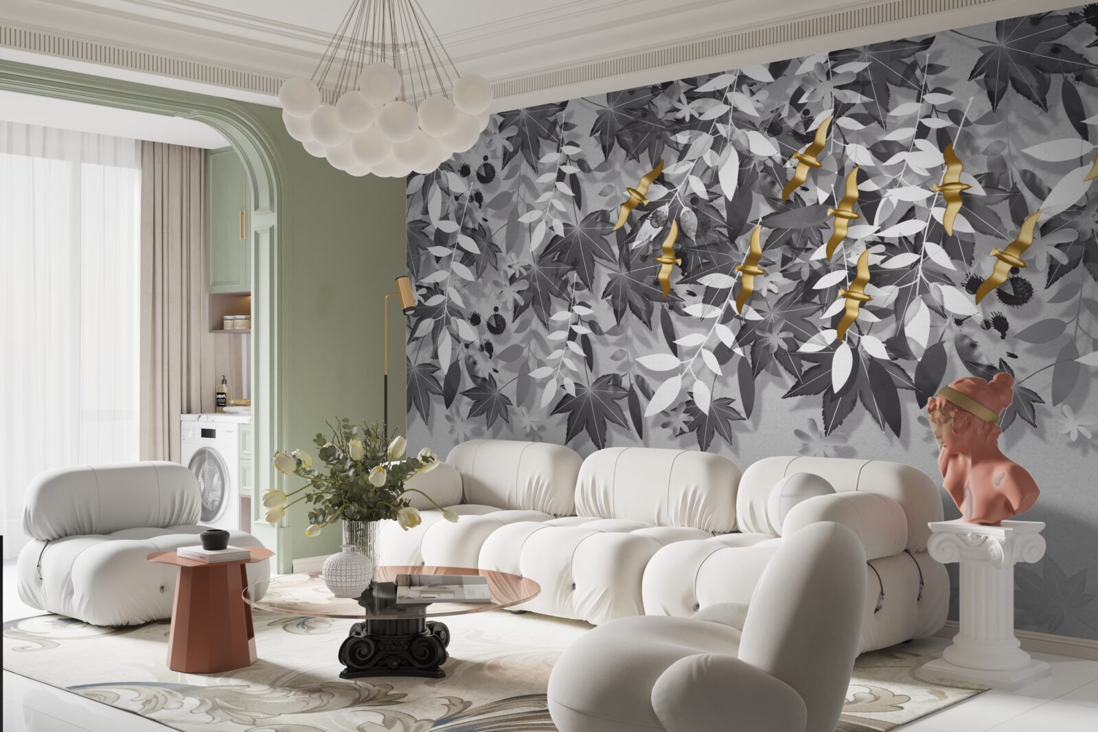 Fototapeta gałęzie są śnieżnobiałe ze złotymi kwiatami