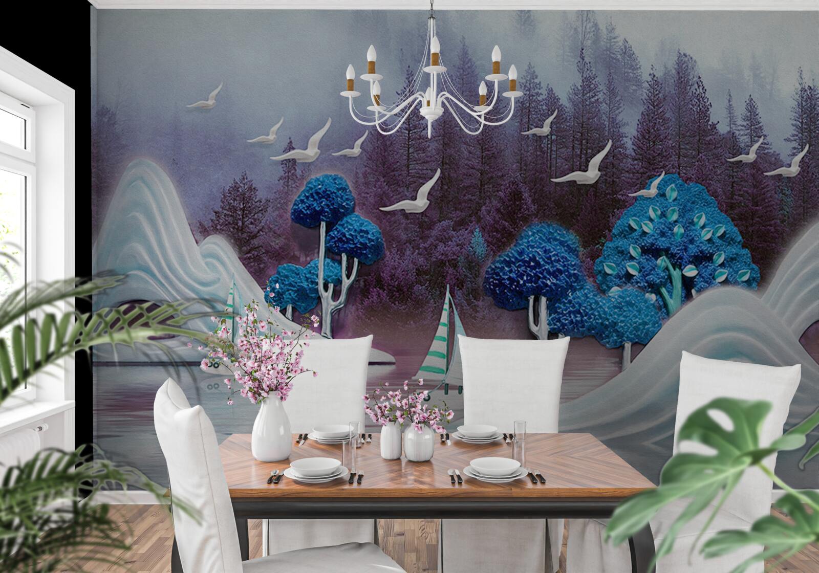 Fototapeta statki na żaglach płyną przez ciemne jezioro