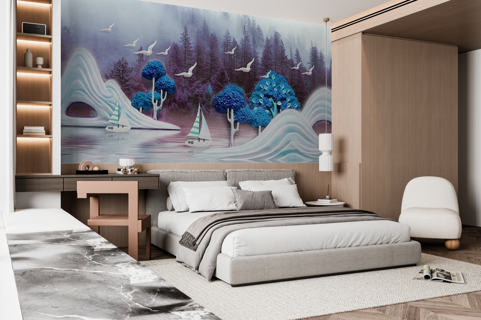 Fototapeta statki na żaglach płyną przez ciemne jezioro