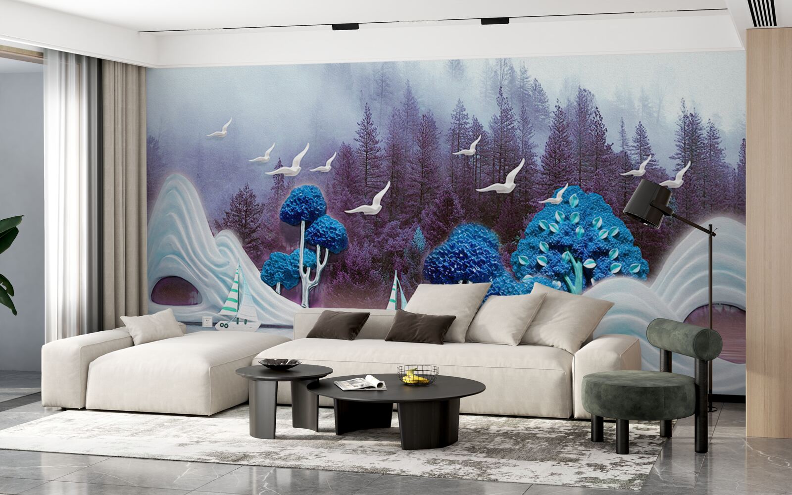 Fototapeta statki na żaglach płyną przez ciemne jezioro