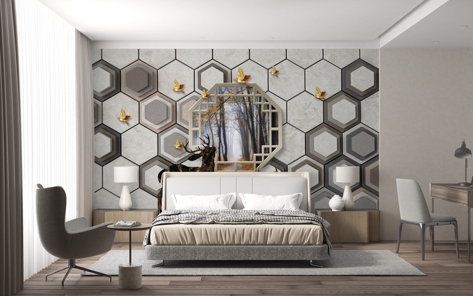 Fototapeta jeleń na tle lasu utworzony za pomocą mozaiki