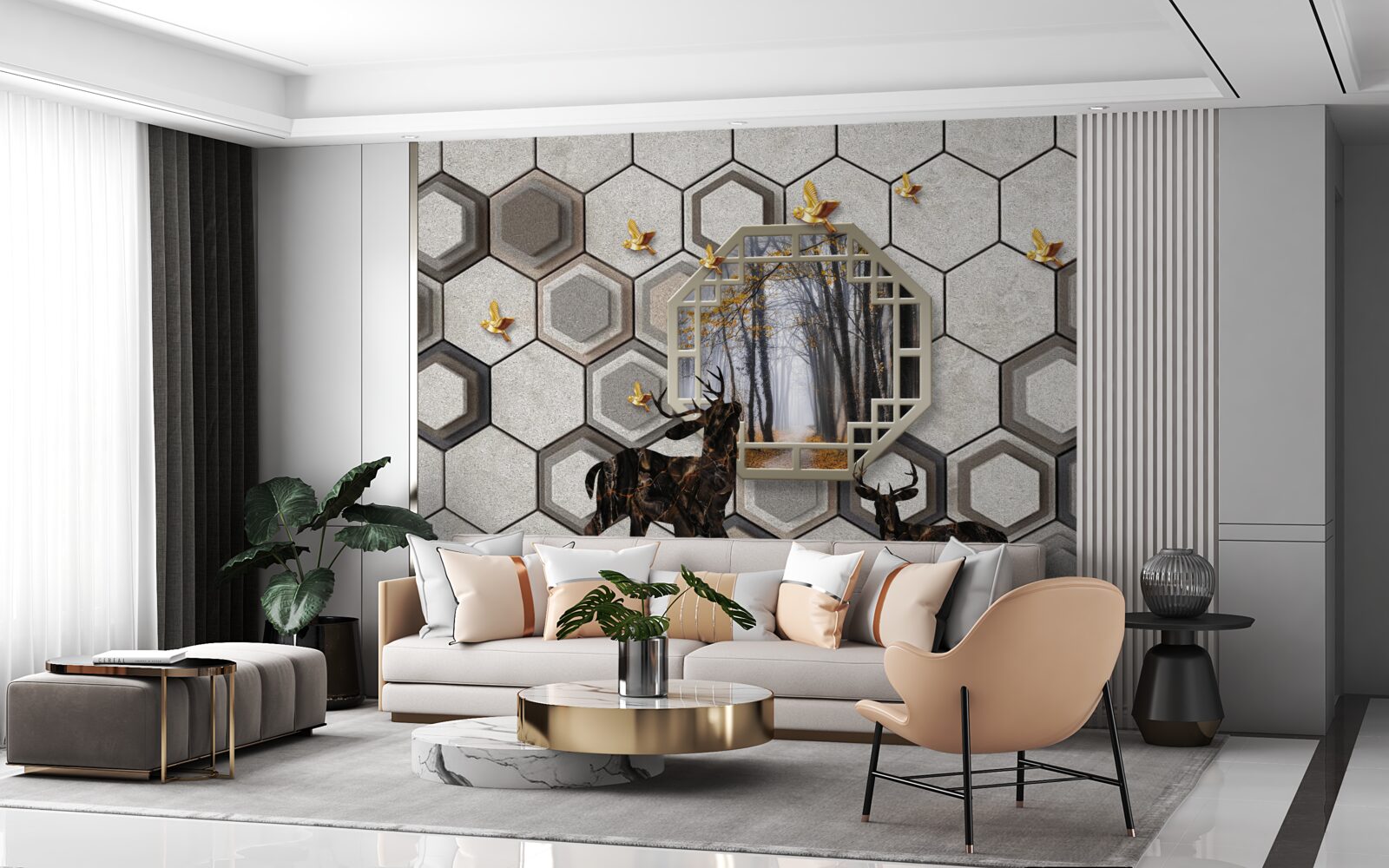 Fototapeta jeleń na tle lasu utworzony za pomocą mozaiki