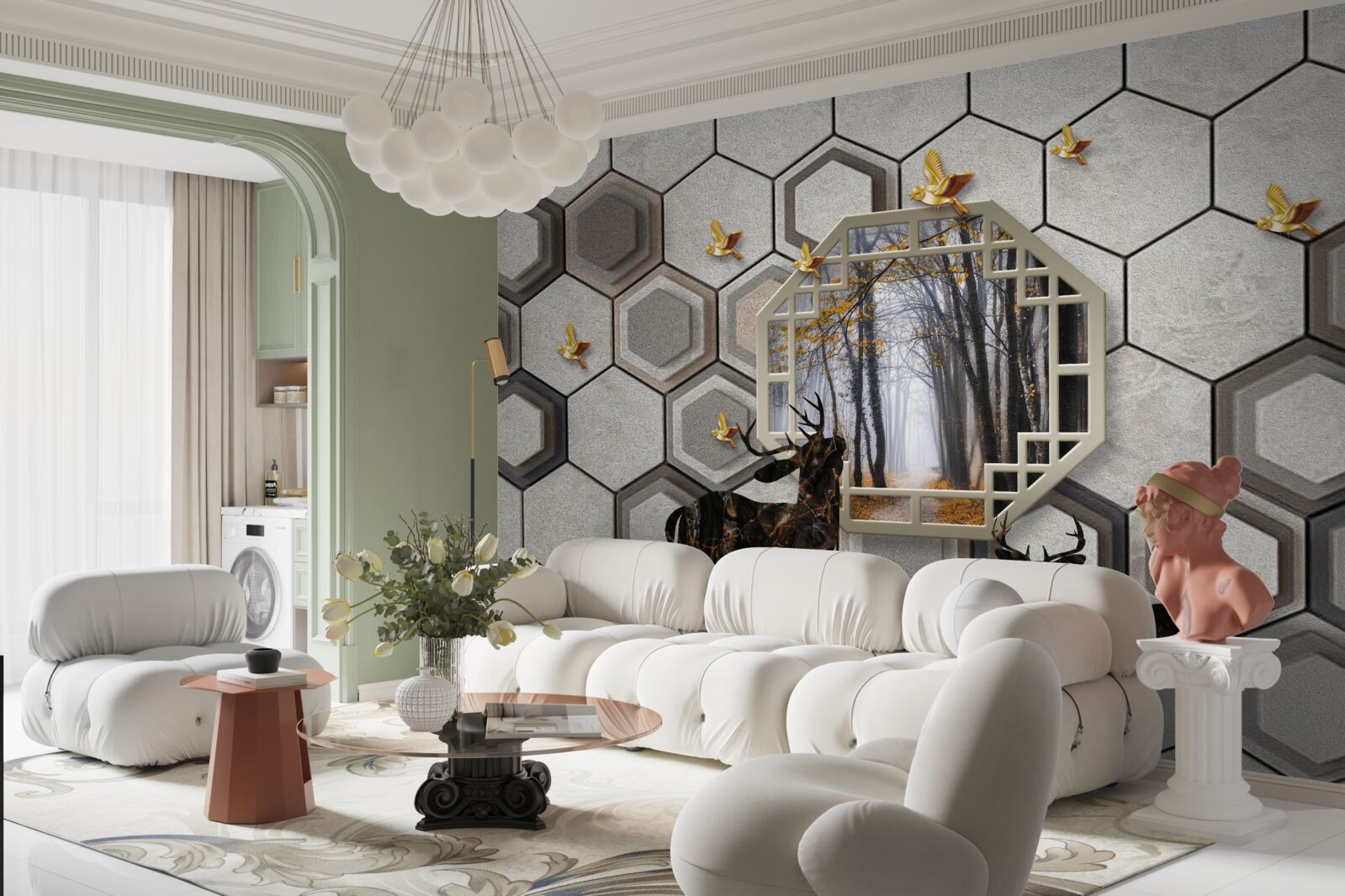 Fototapeta jeleń na tle lasu utworzony za pomocą mozaiki