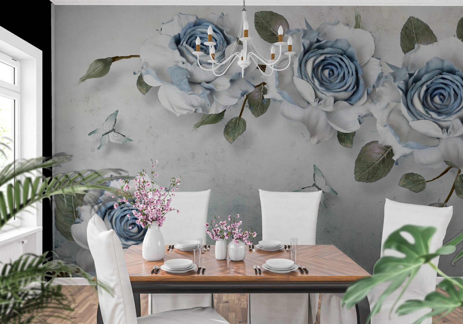 Fototapeta imponujące śnieżnobiałe pąki z niebieskim środkiem